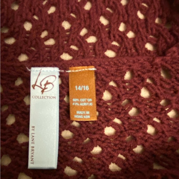 Lane Bryant Burgundy Size 14/16 Crochet Knit Button Down sweater Belted - Picture 8 of 9